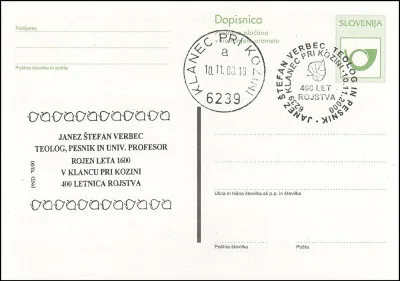 400 LET ROJSTVA JANEZ ŠTEFAN VERBEC - TEOLOG IN PESNIK